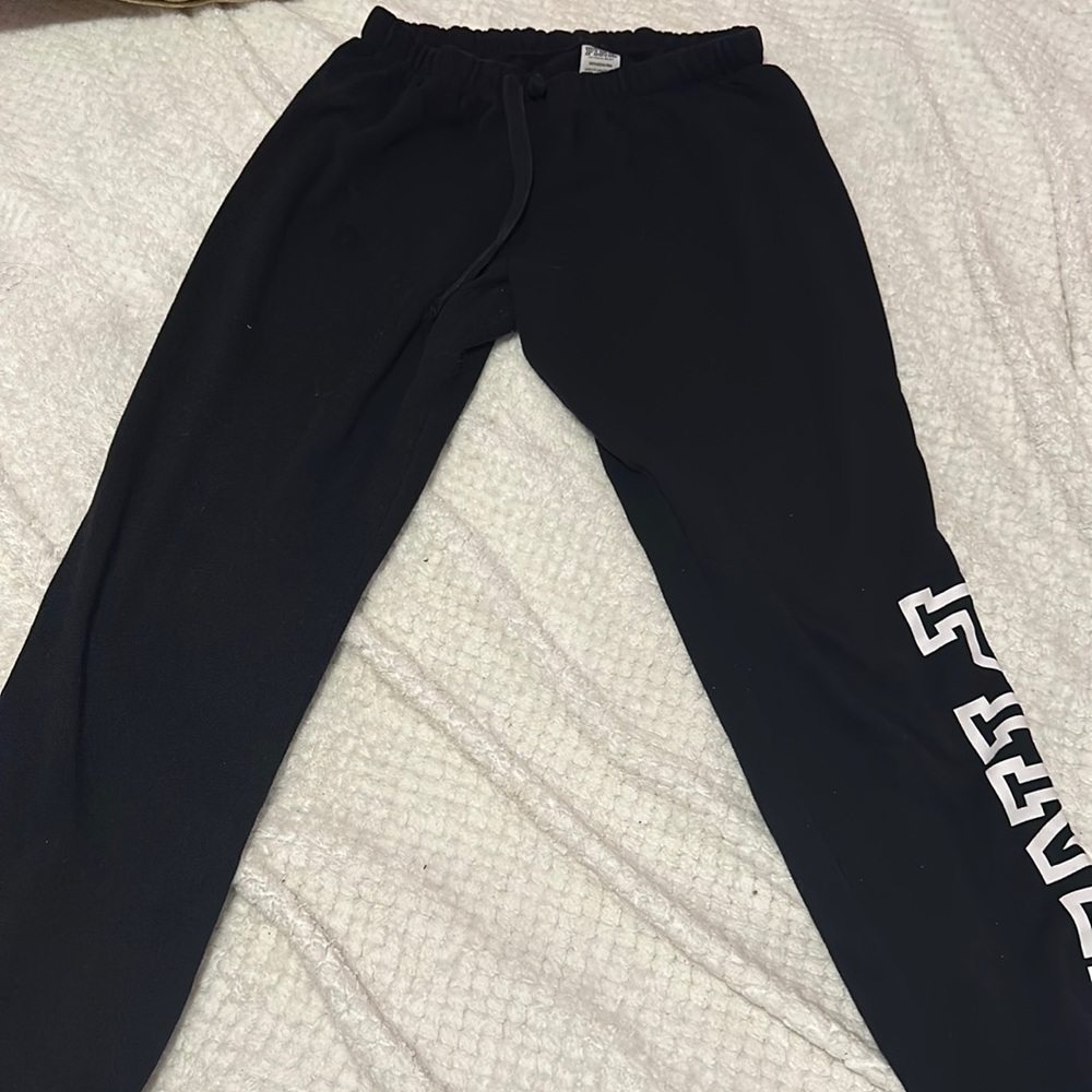 sweatpants/ brand: PINK by Victoria’s secret , Color: Black with white words